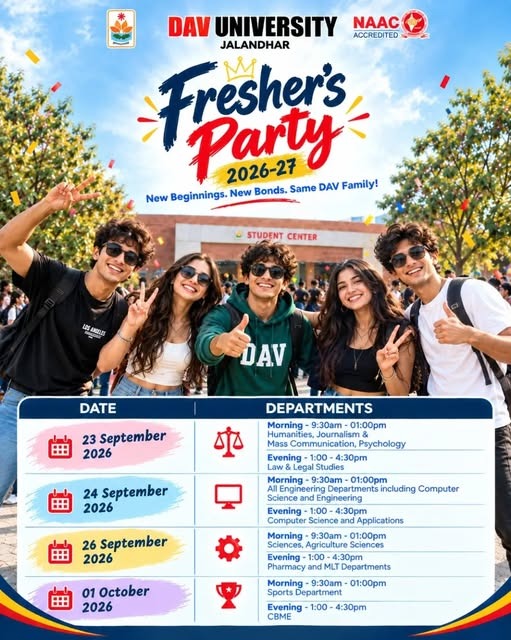 DAV University Fresher's Party 2026-27 Schedule